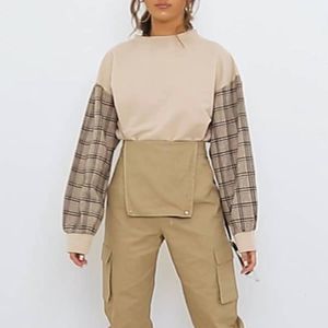 PrettyLittleThing | Sand Contrast Check Sweater